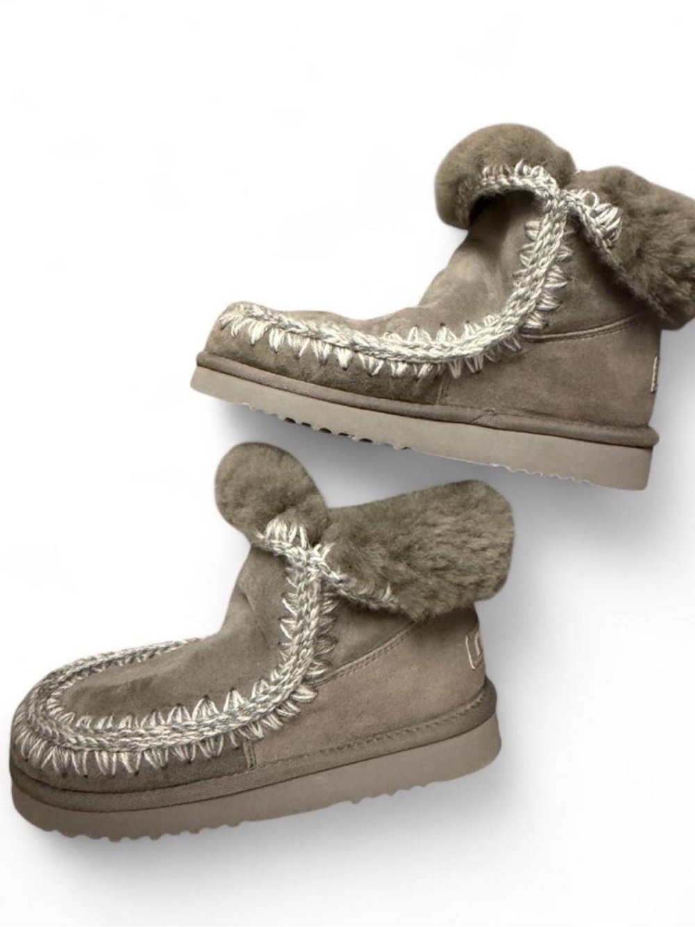 Mou Gray Winter Boots with White Stitching